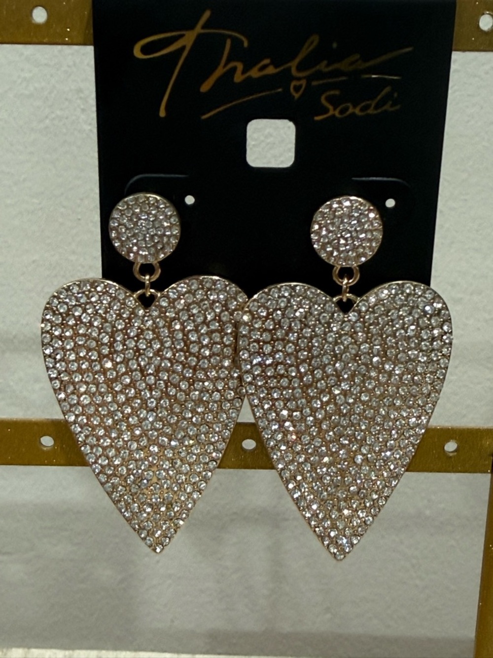 Heart Statement Earrings / Rhinestone Heart Earrings